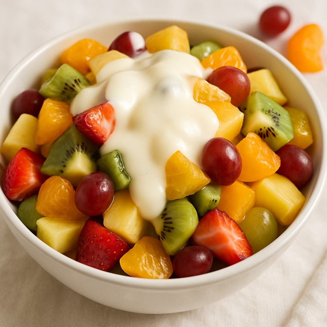 Ensalada de frutas con salsa