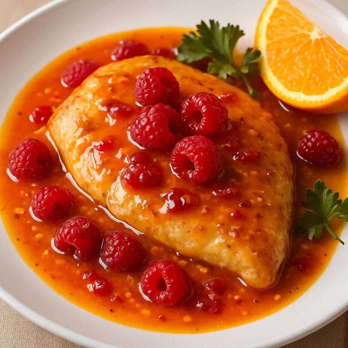 Salsa de naranja y frambuesas