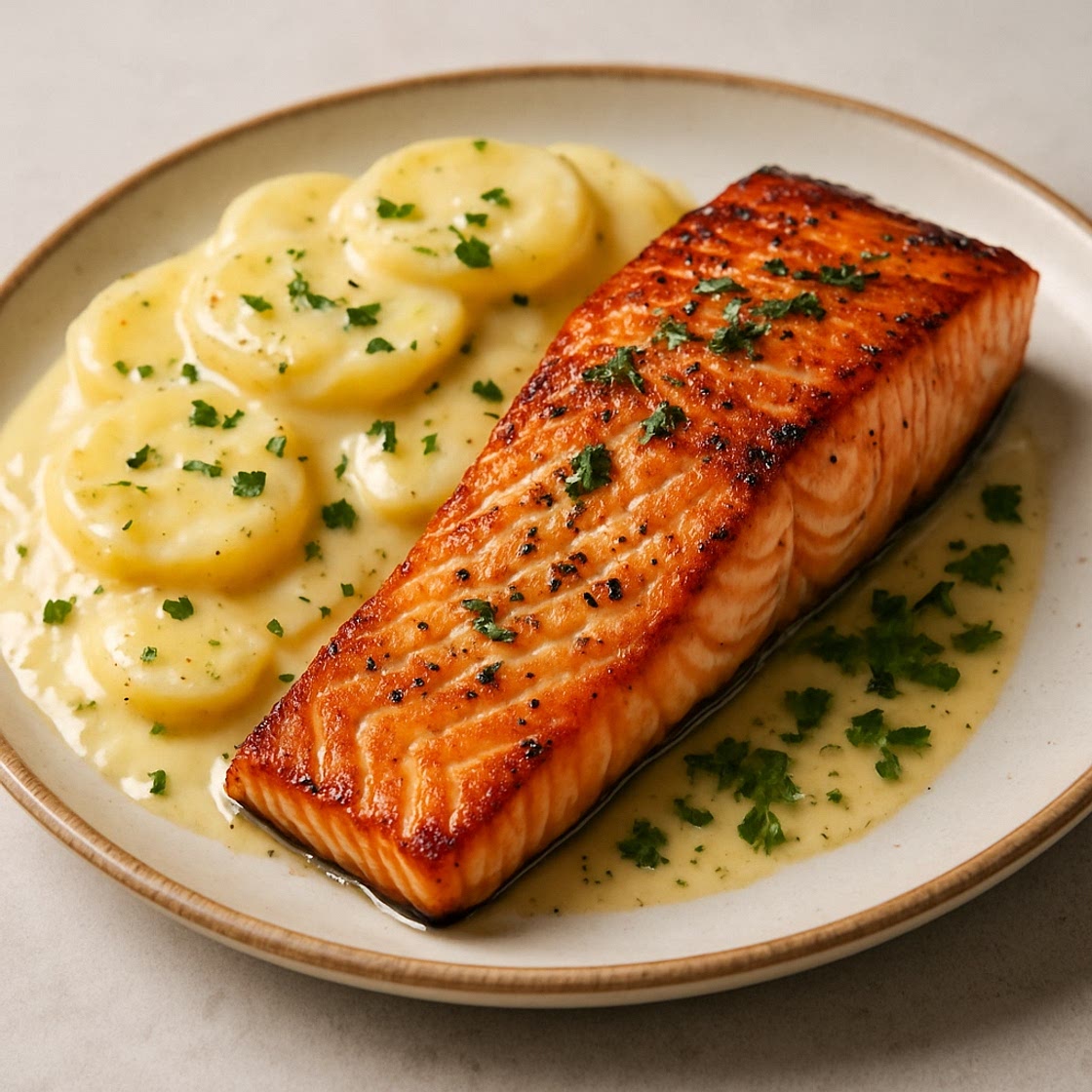 Salmón con papas cremosas