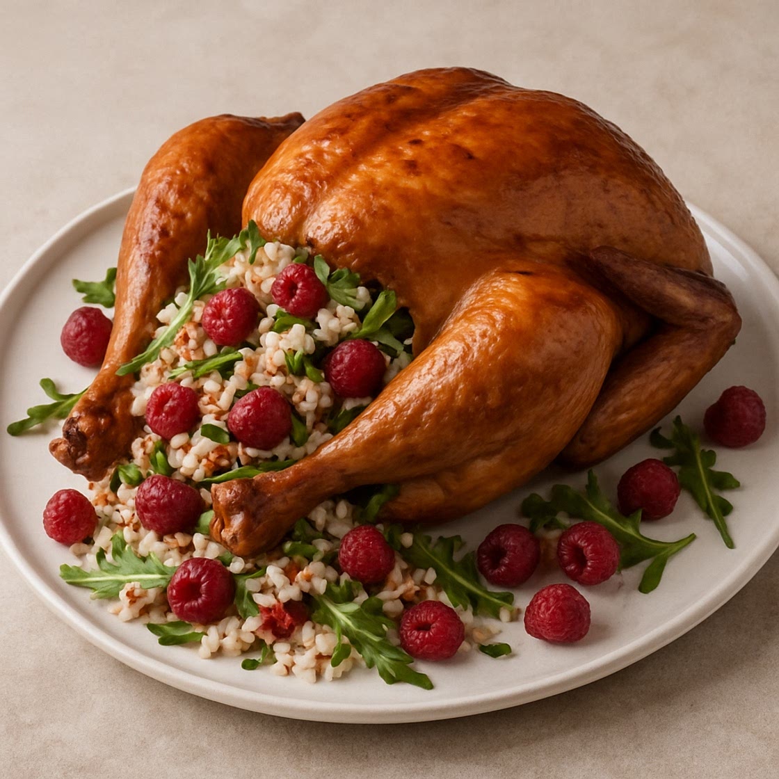 Pavo con relleno de arroz y frambuesa