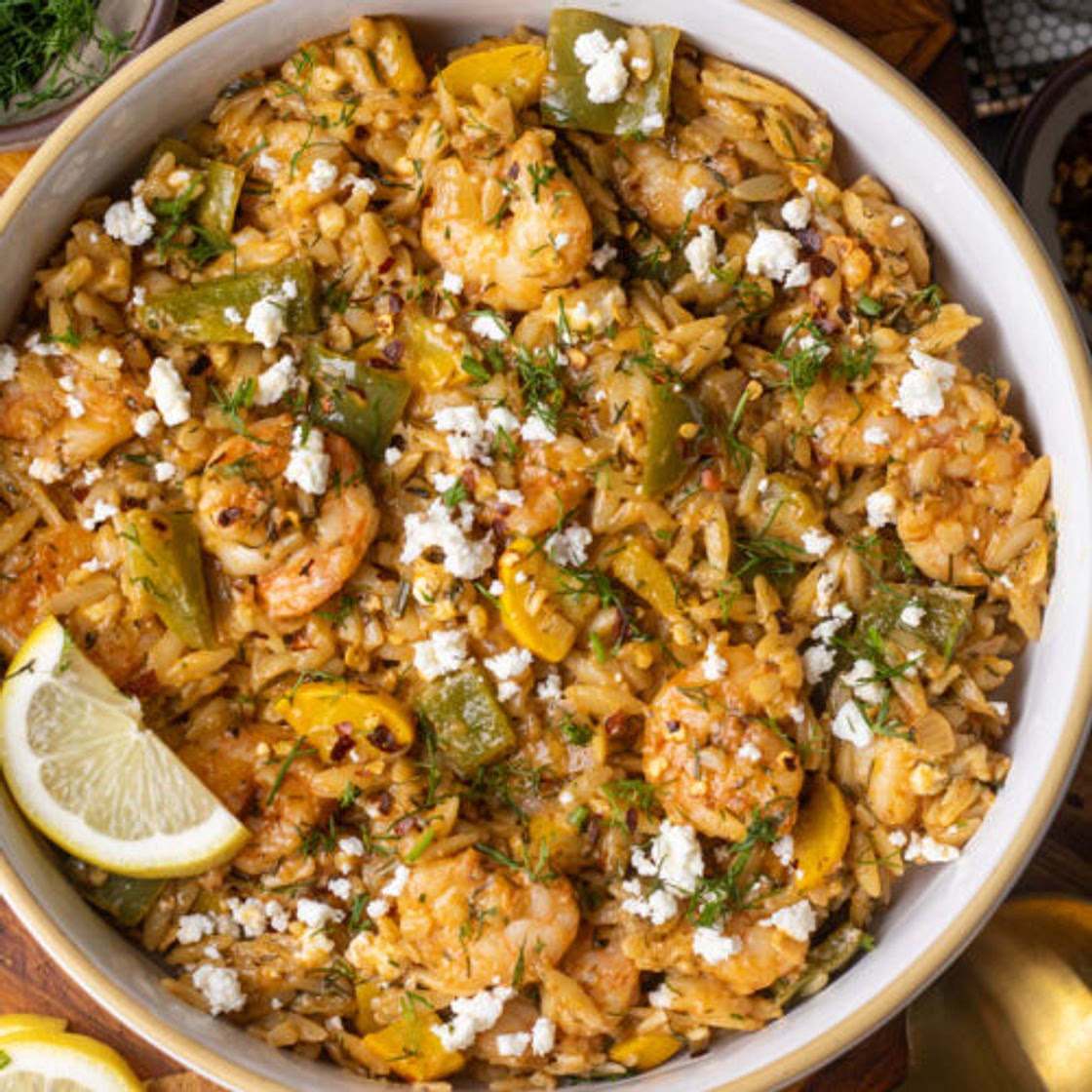 One Pot Mediterranean Shrimp Orzo (high protein)