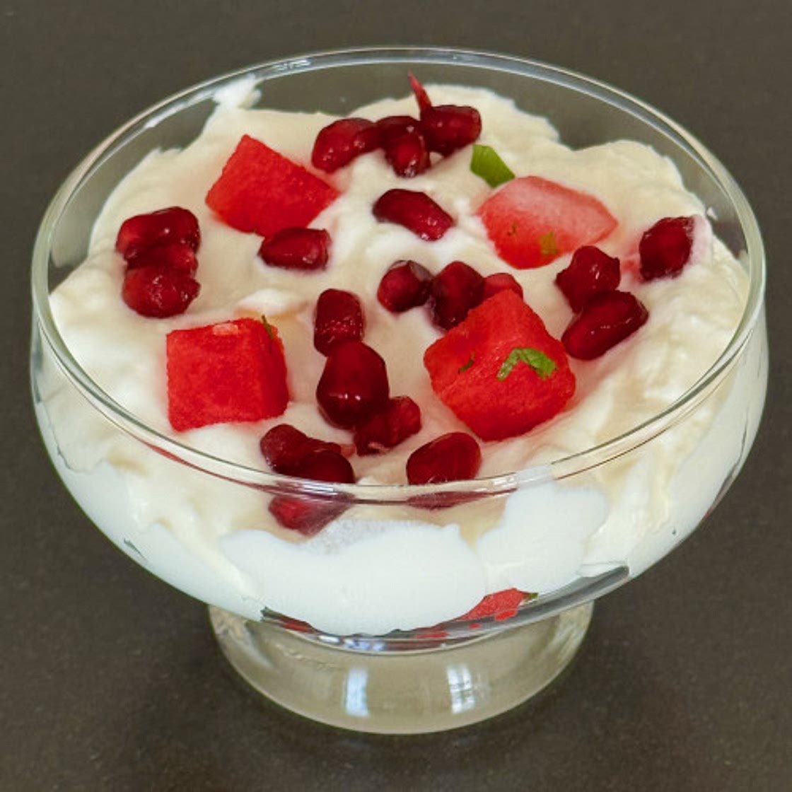 Watermelon-pomegranate Mascarpone mousse