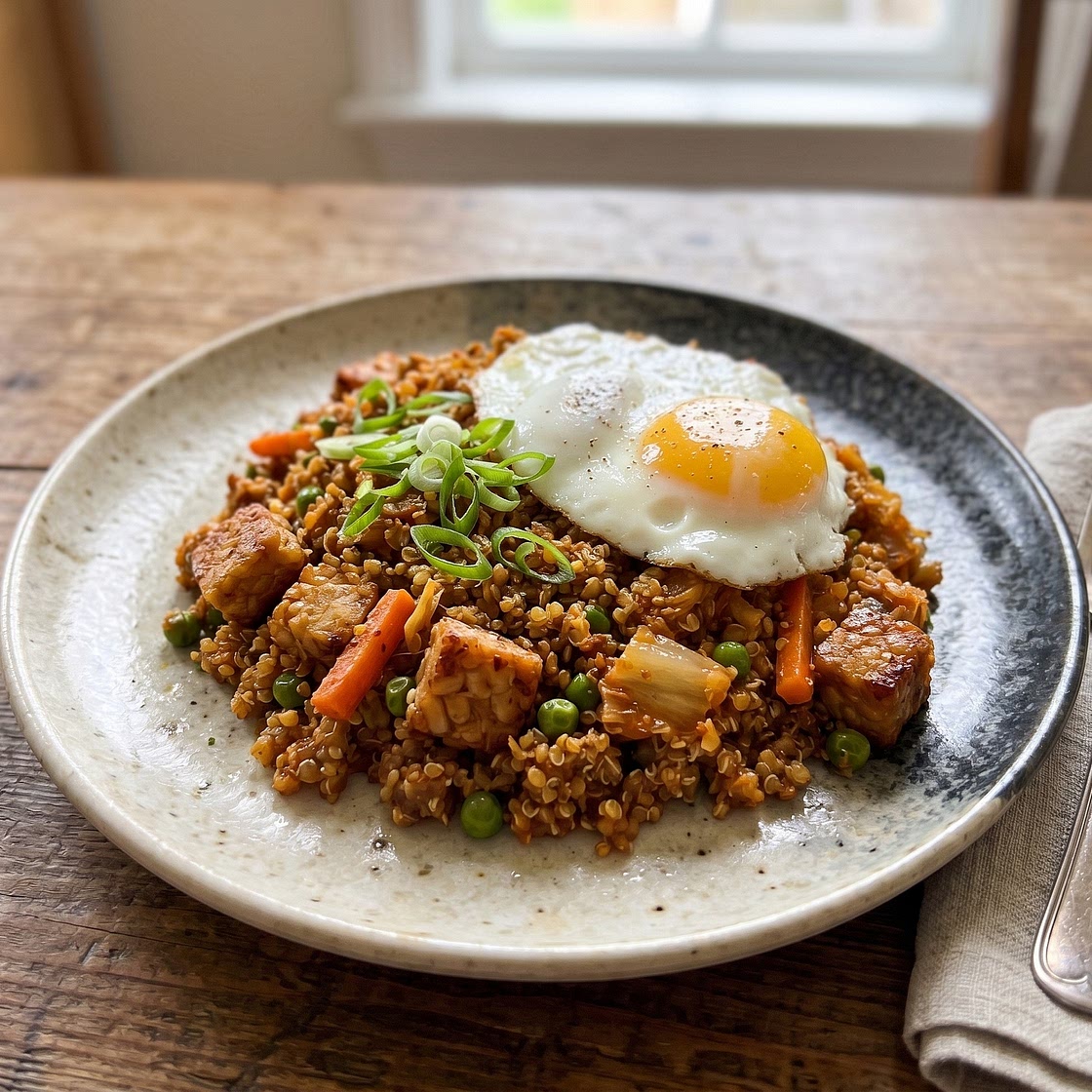 Vegetarian Kimchi Tempeh with Cauliflower Rice