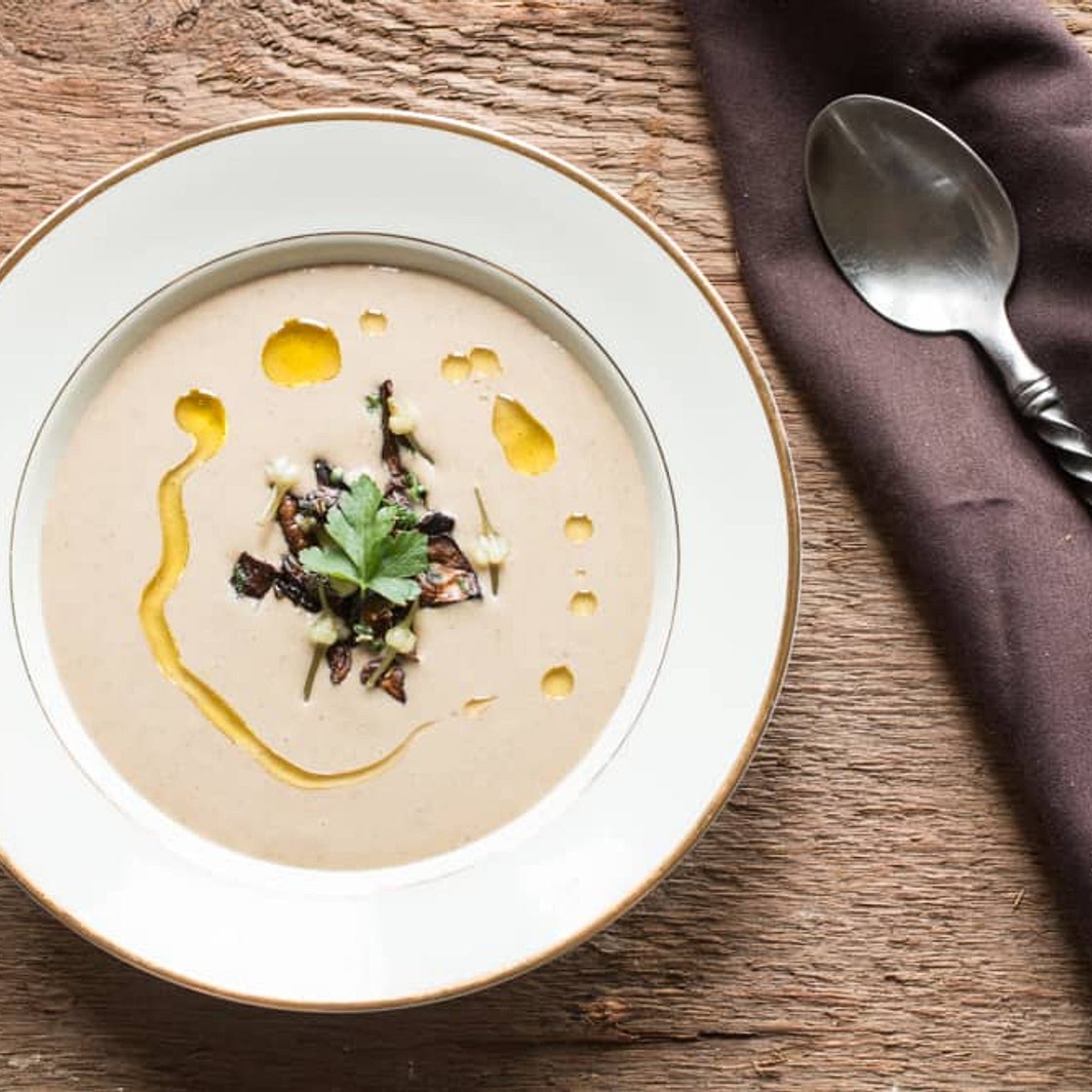 Wild Rice Bisque with Toasted Mushroom Croutons