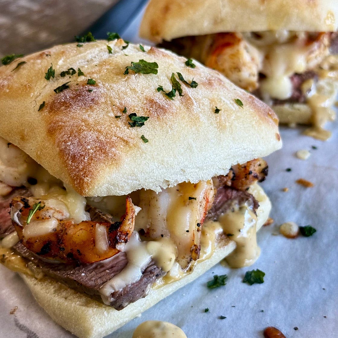 Baked Surf and Turf Sandwiches