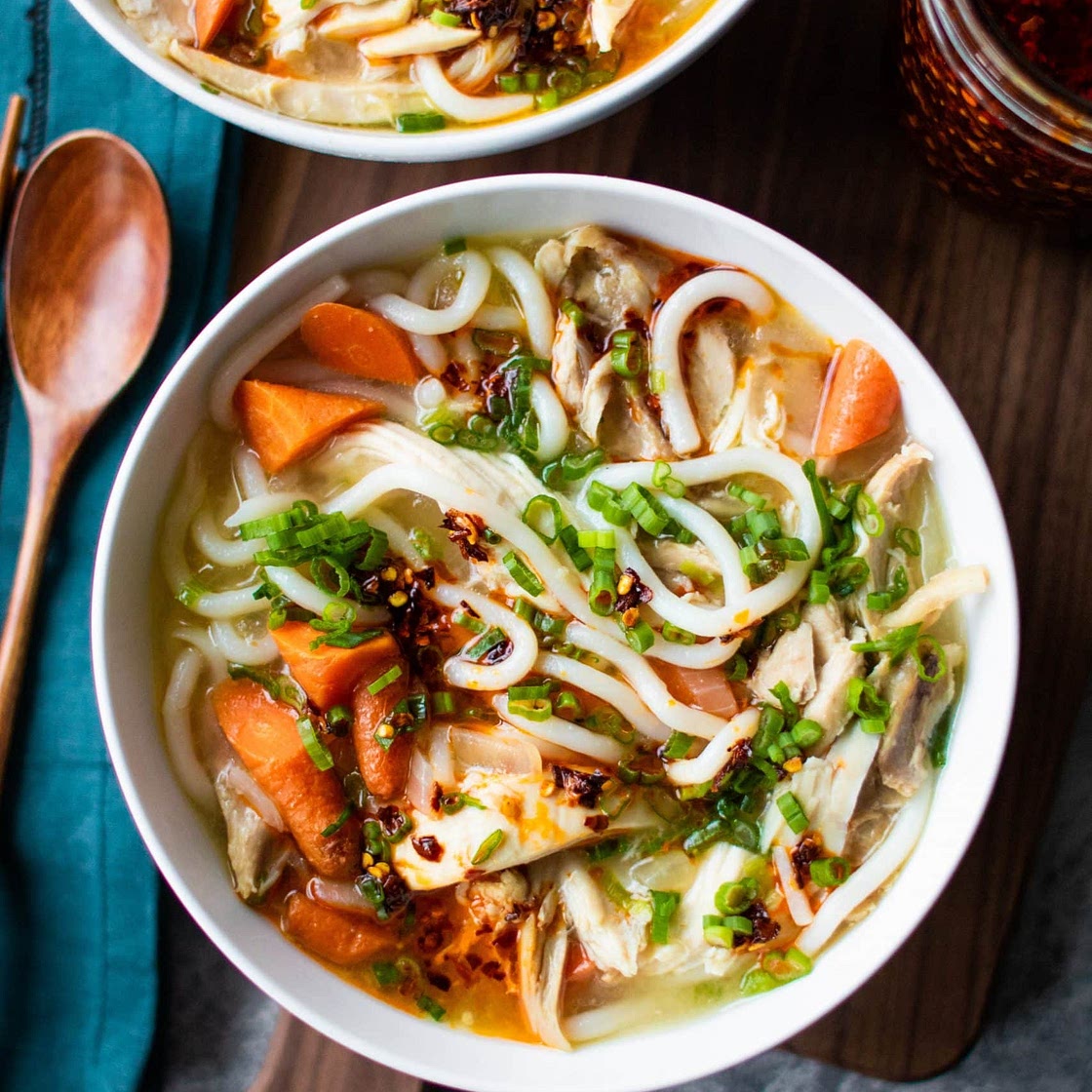 miso ginger chicken udon soup