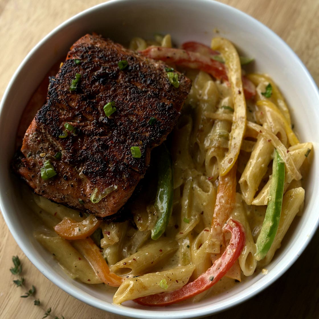 The Best Jamaican Honey Jerk Salmon Rasta Pasta Recipe
