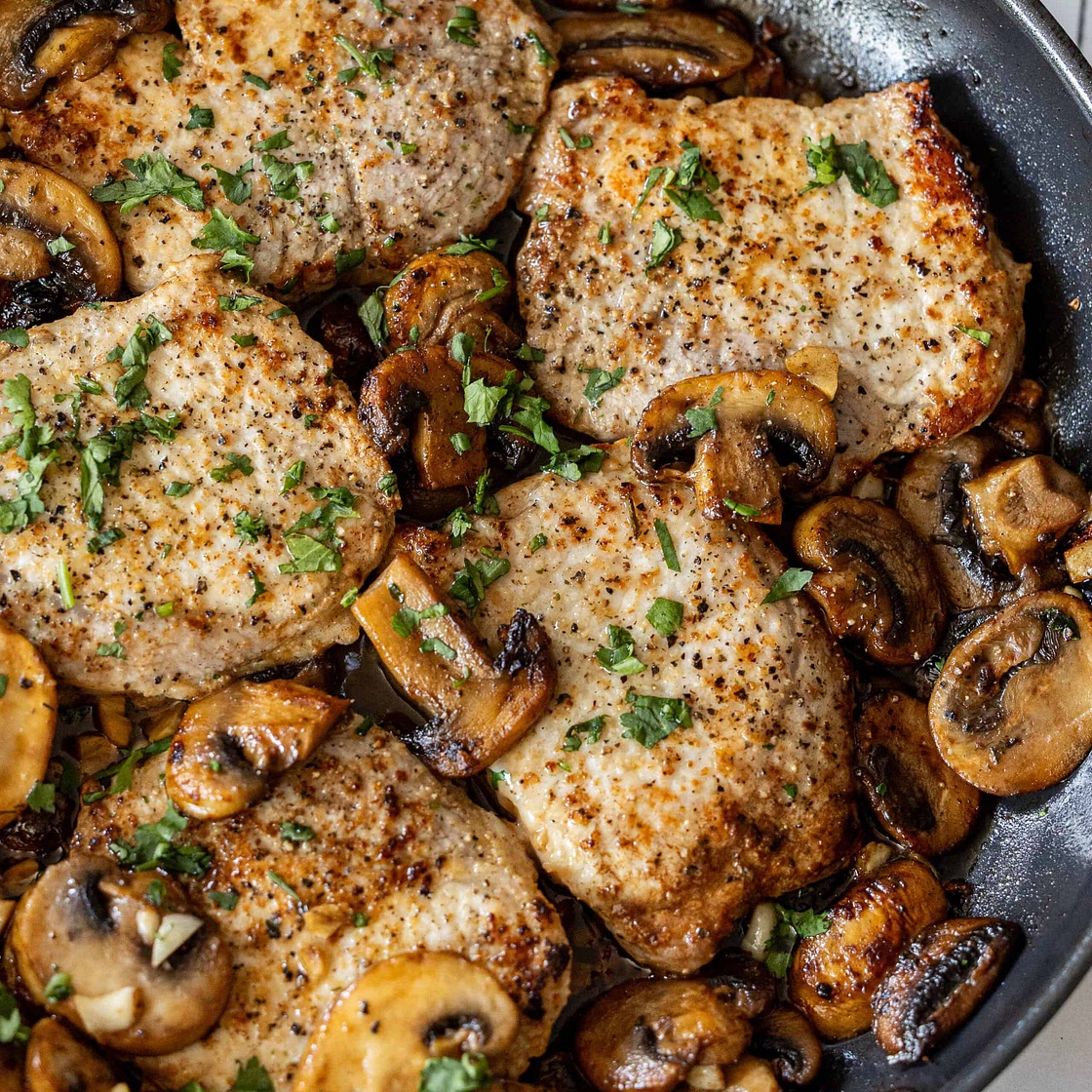 Garlic Butter Pork Chops and Mushrooms
