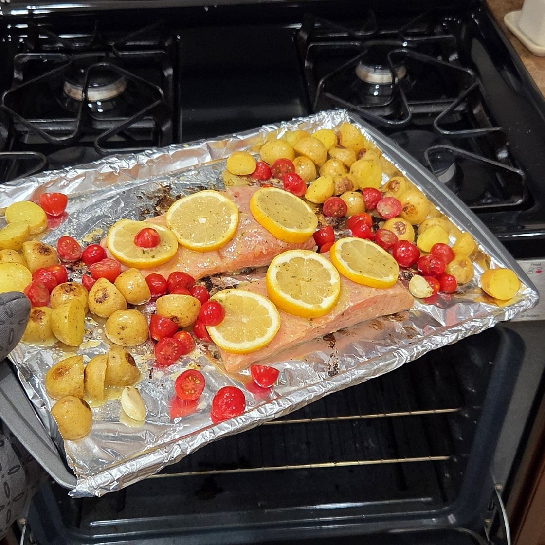 Greek Lemon Garlic Sheet Pan Salmon with Potatoes
