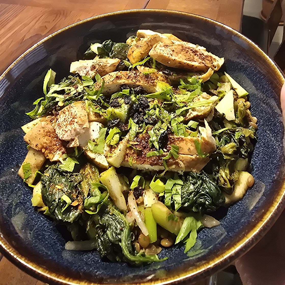 Balsamic Chicken with Apple, Lentil and Spinach Salad
