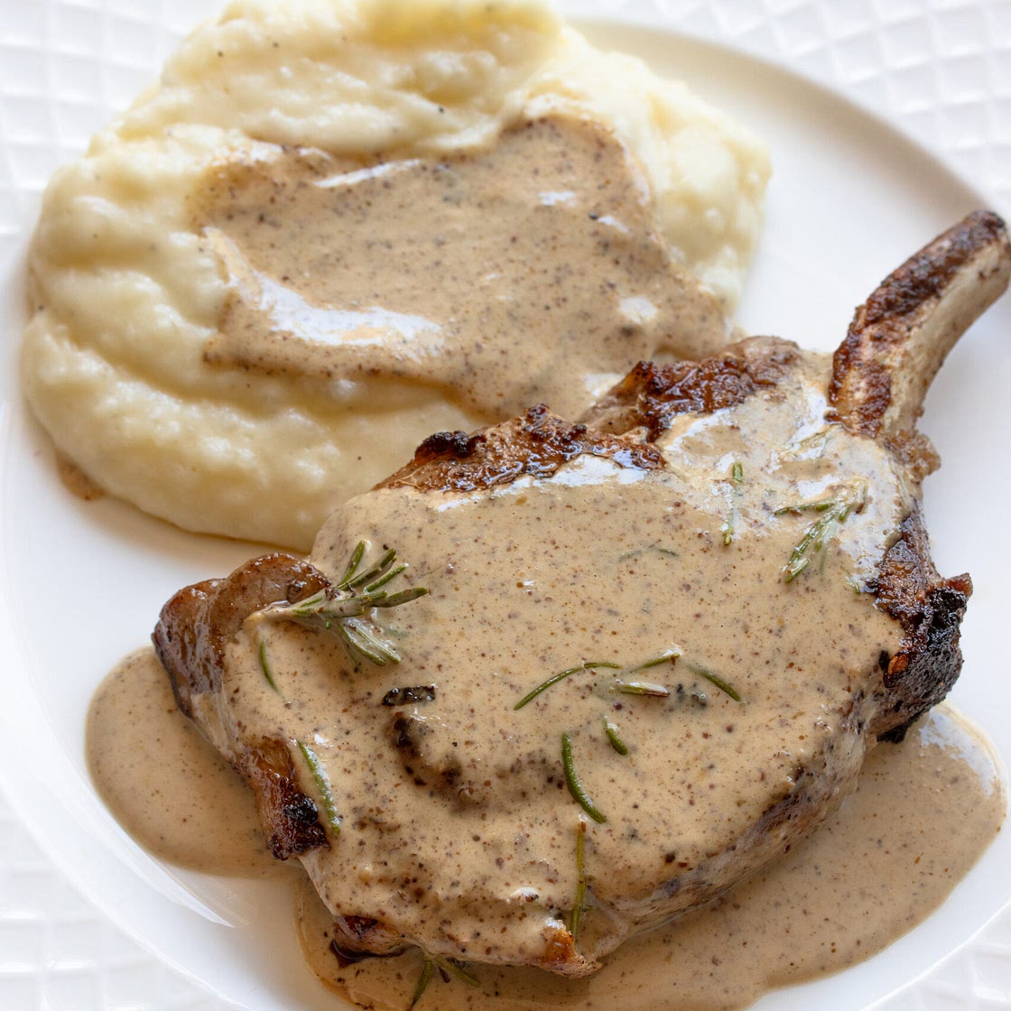 Pan-Seared Pork Chops with Mustard and Rosemary Sauce