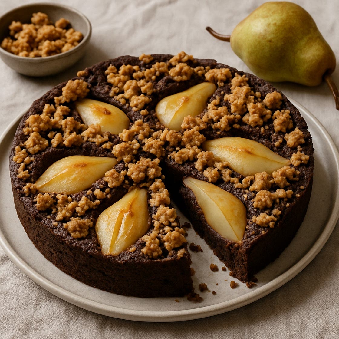 Schoko-Birnen-Kuchen mit Knusperstreuseln