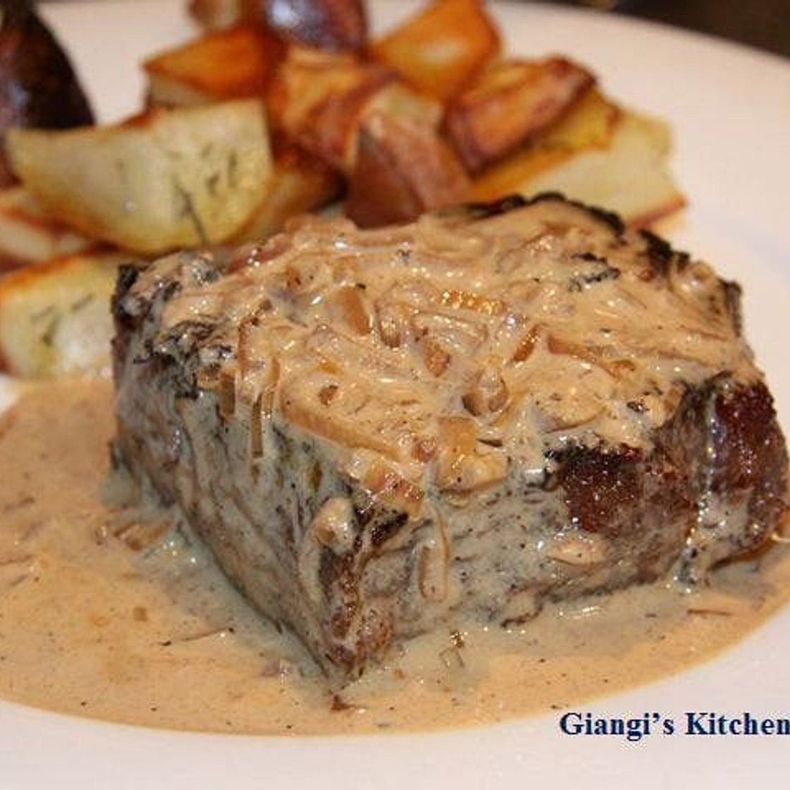 Pan Seared New York Steak with Whiskey and Cream