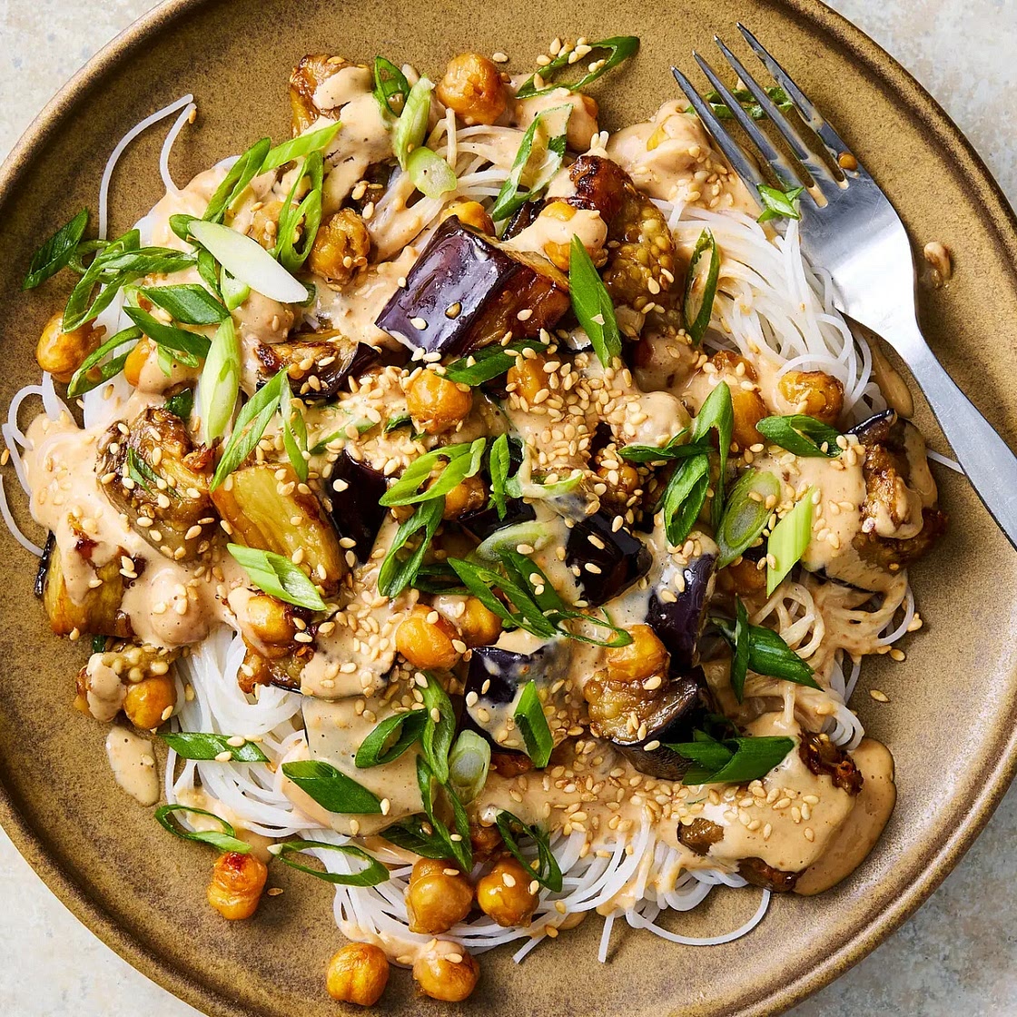 Roasted Eggplant Noodles With Cashew Sauce