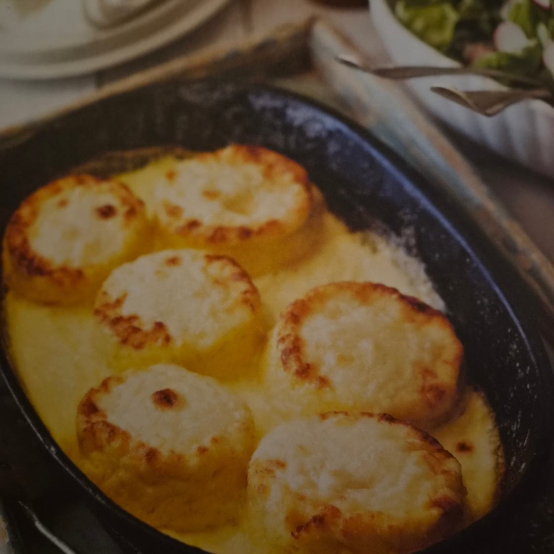 Twice-baked goats’ cheese soufflés with radish & watercress salad