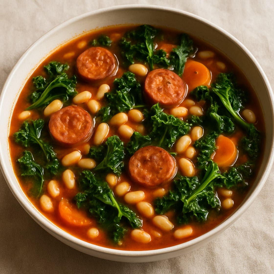 A hearty kale, white bean & sausage stew
