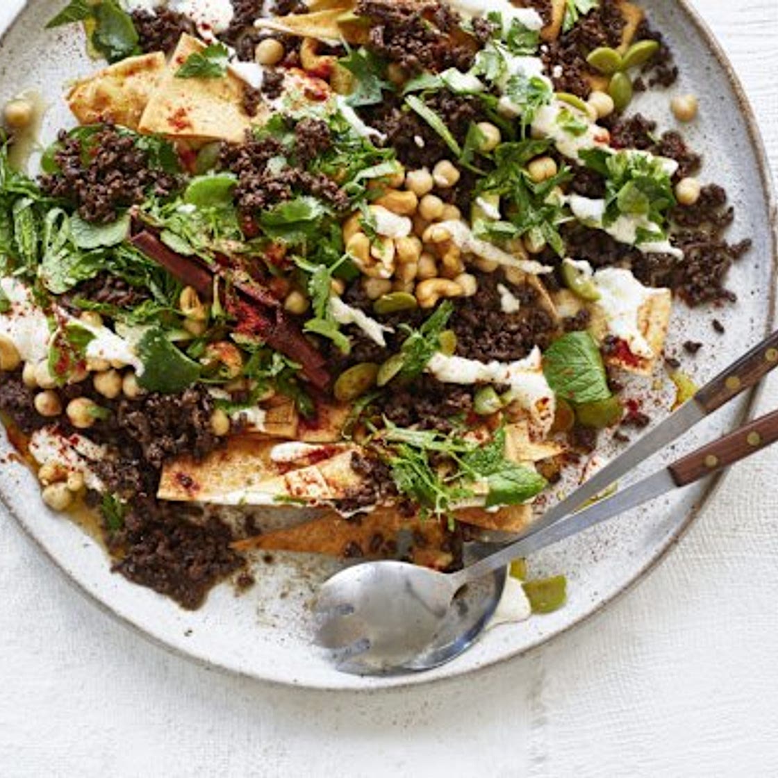 Adam Liaw's beef, chickpea and cashew fatteh