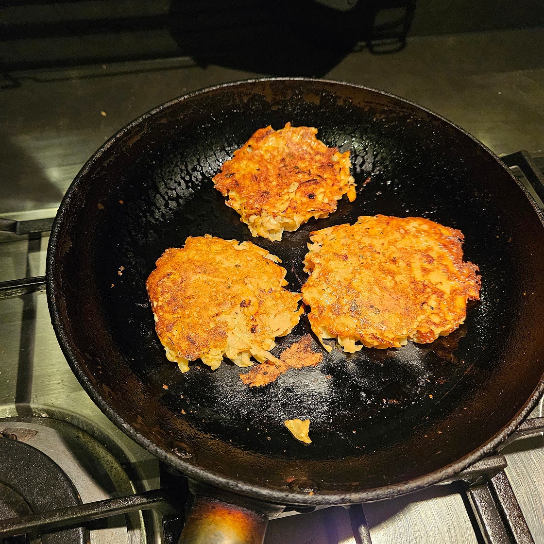 Potato and Carrot Fritters with Red Capsicum Relish