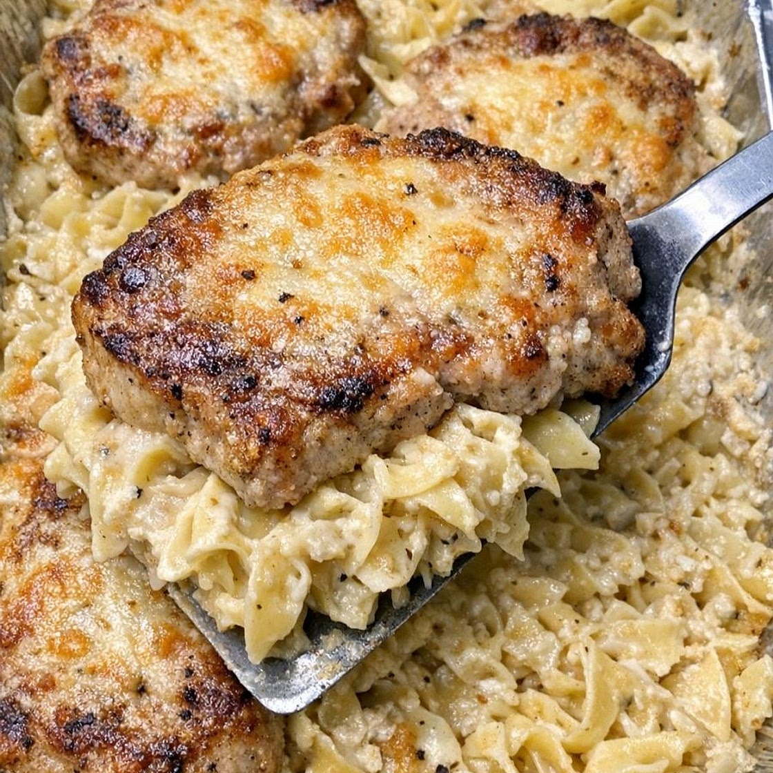 Oven Baked 4-Ingredient Pork Chop Noodle Casserole