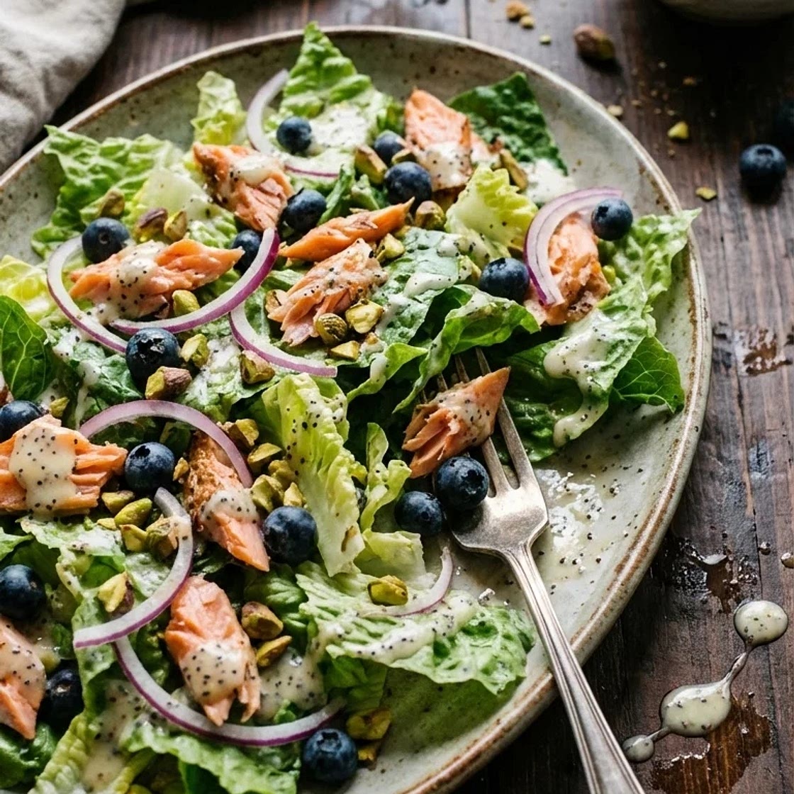 Smoked Salmon and Blueberry Salad with Lemon Poppy Dressing