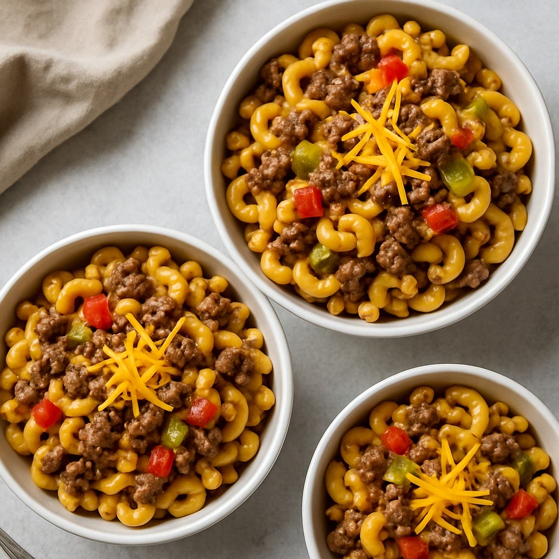 High Protein Cheeseburger Pasta Bowls