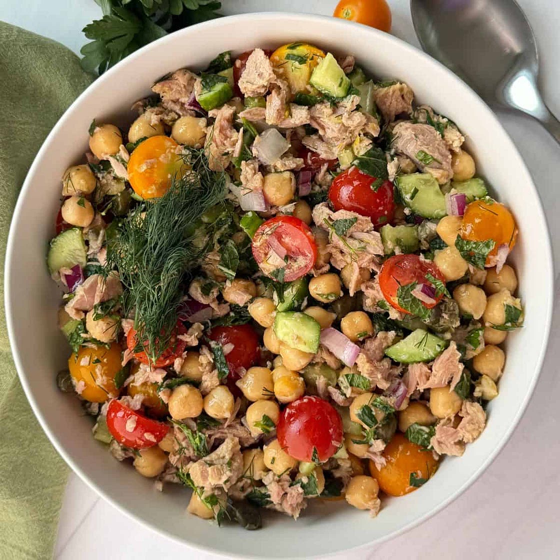 Mediterranean Chickpea Tuna Salad (No Mayo)