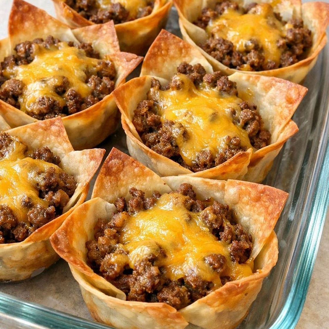 Oven Baked 4-Ingredient Beef Taco Cups