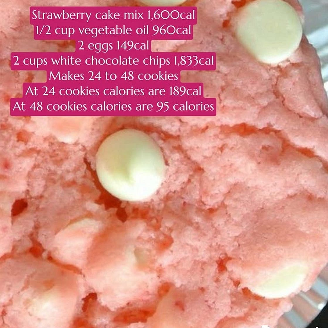 Strawberry cake mix cookies 95 to 189 calories