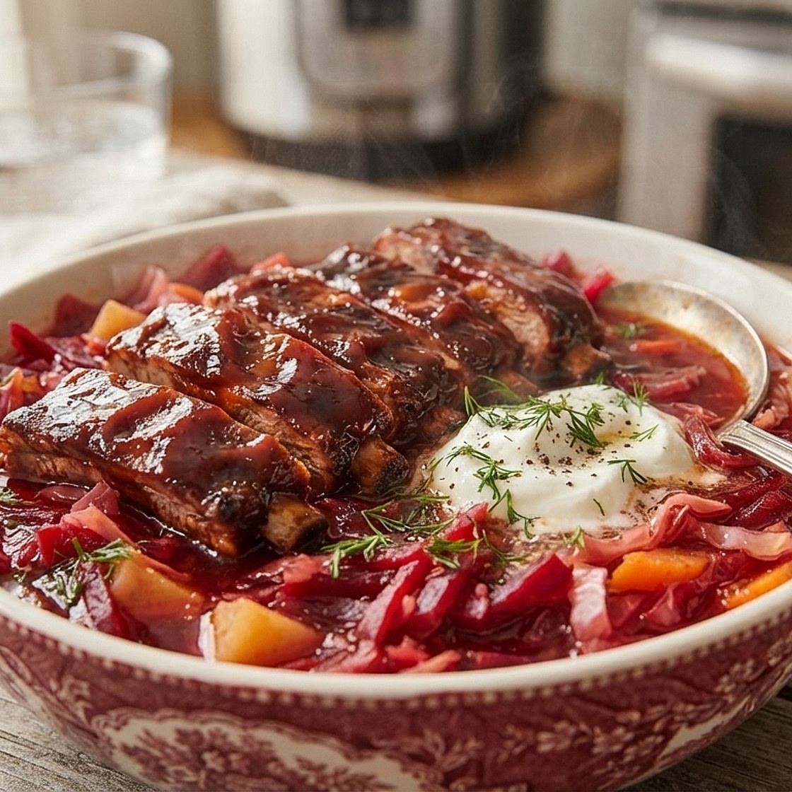 Vegan Borscht (Instant Pot Recipe) with Riblets
