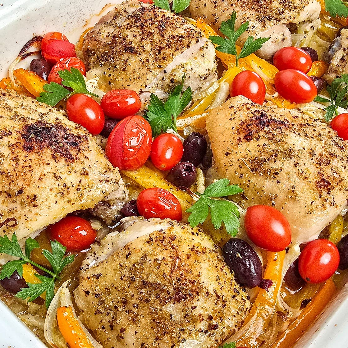 Baked Lemon Pepper Chicken with Fennel and Bell Peppers