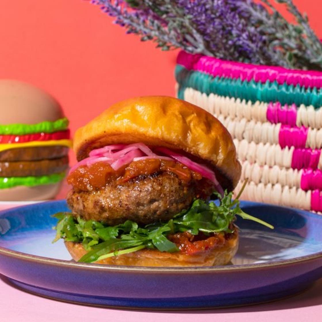 Lamb Burgers with Feta & Harissa Aubergine Jam