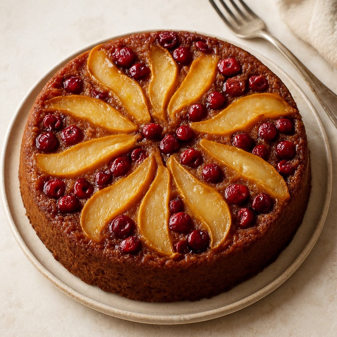 Buttery Brown Sugar Pear and Cranberry Cake