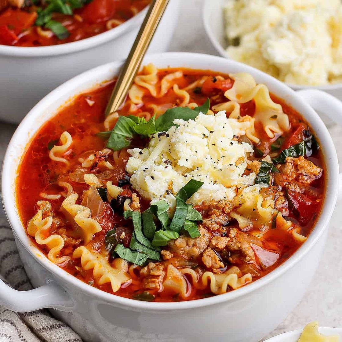 Lasagna Soup with Cheesy Yum (stovetop or crockpot)