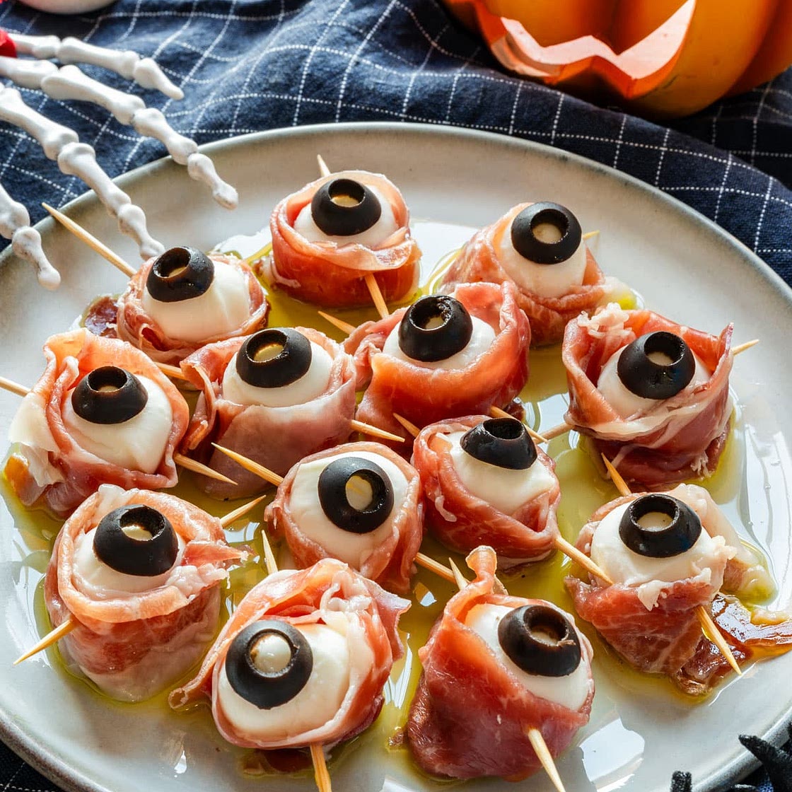 Halloween Mozzarella Eyeballs