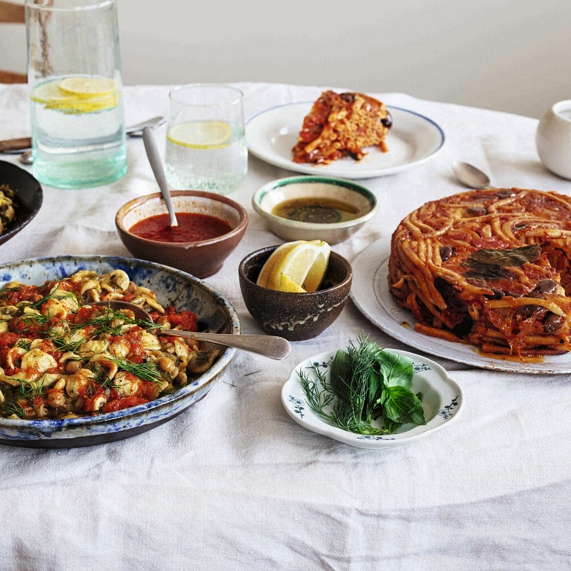 Courgette pasta with crispy capers