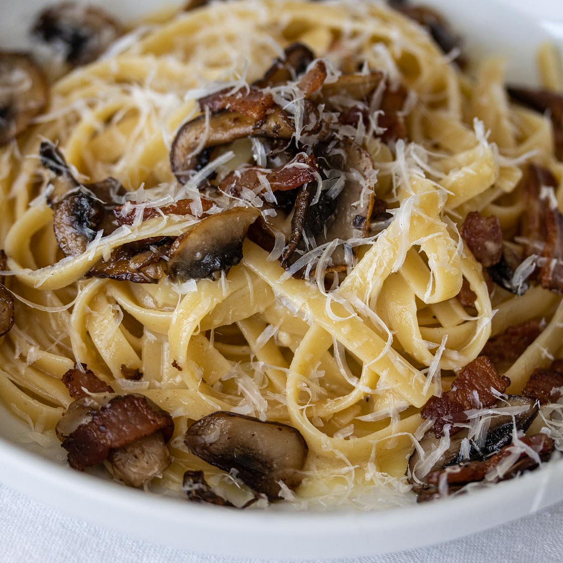 Linguine alla Carbonara with Mushrooms