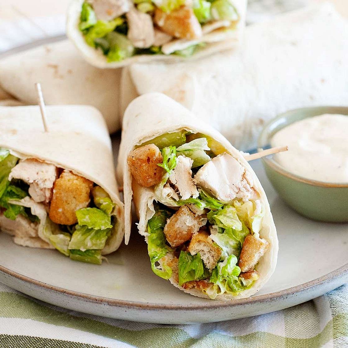 Super Easy Chicken Caesar Wraps