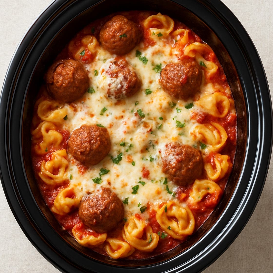 Slow-Cooker Meatball and Cheese Tortellini Bake