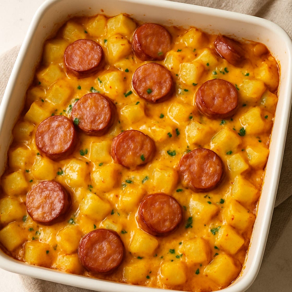 Cheesy Kielbasa Potato Casserole