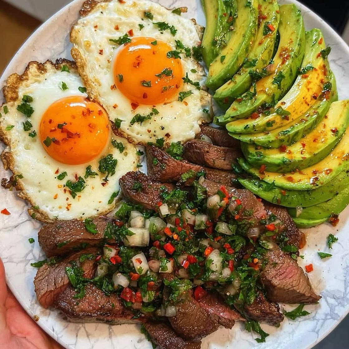 Chimichurri Steak &amp; Eggs with Avocado 🥩🍳