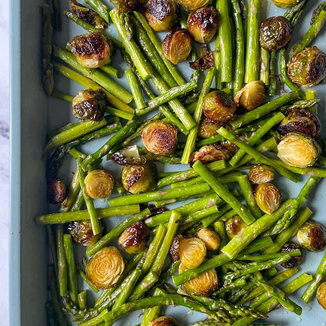 Easy Roasted Brussels Sprouts and Asparagus