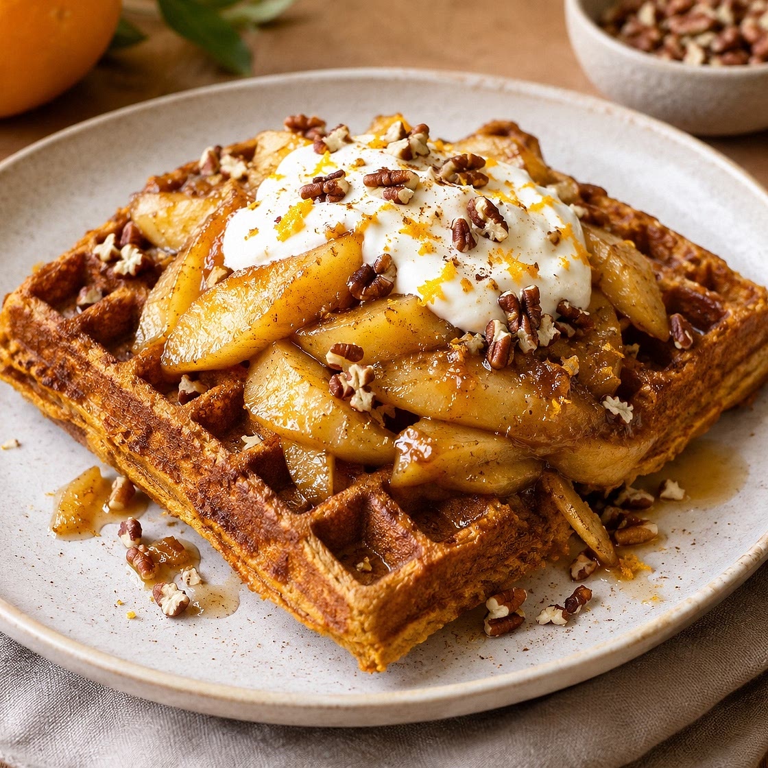 Pumpkin Waffles with Brown Butter, Almond & Other flours