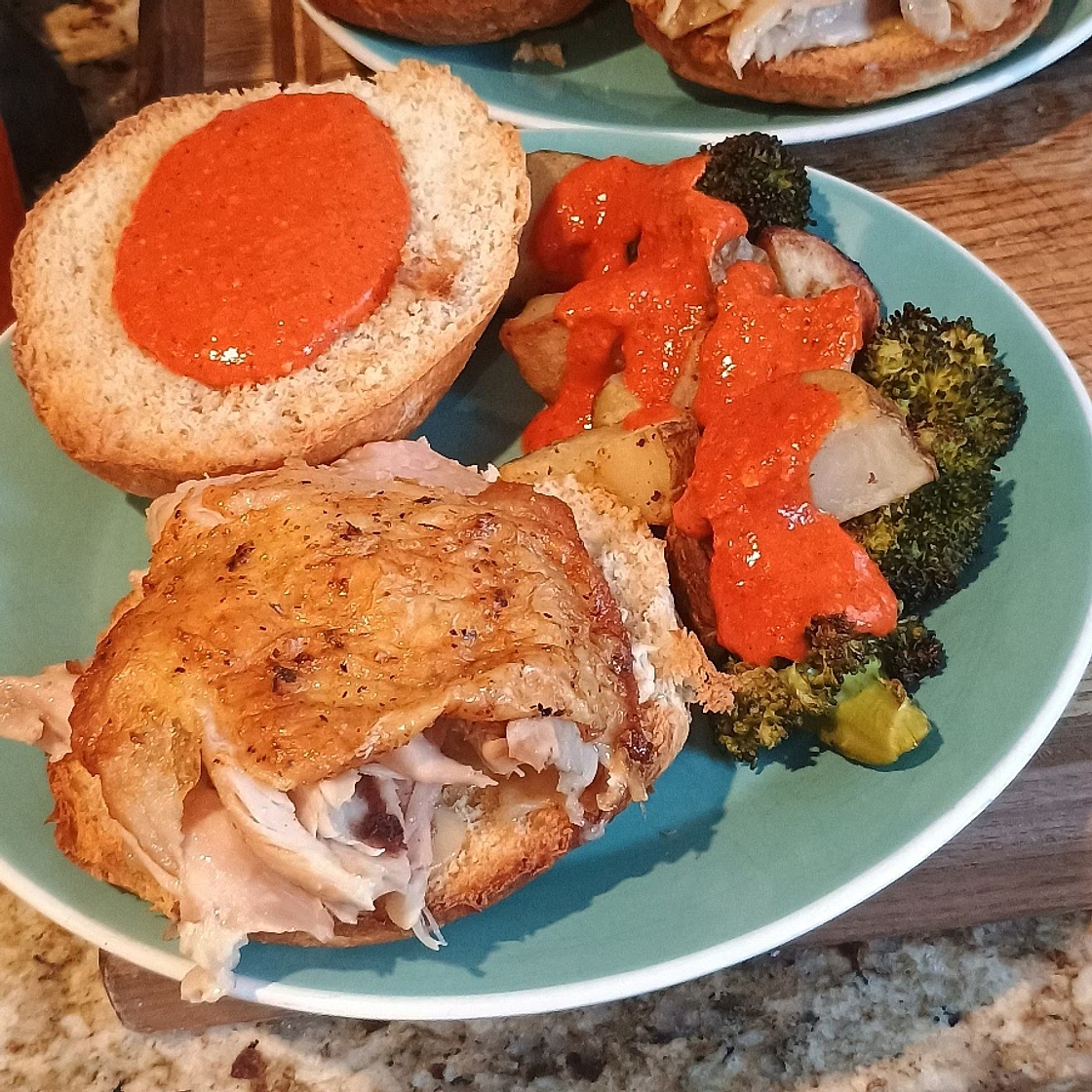 Sheet-Pan Chicken & Vegetables with Romesco Sauce