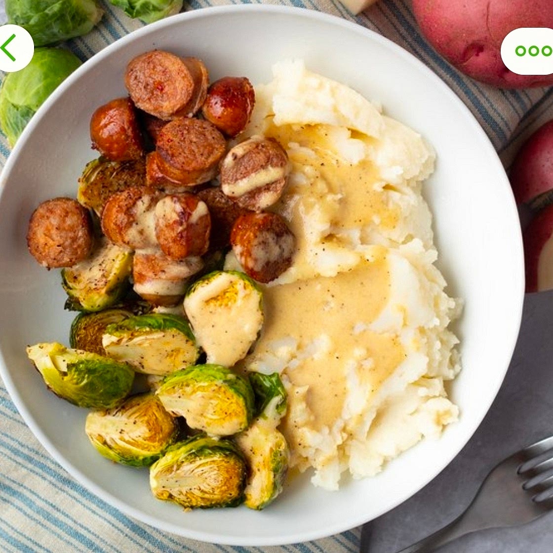 Brussels Sprouts, Mashed Potato & Sausage Bowl with Creamy Dijon Sauce