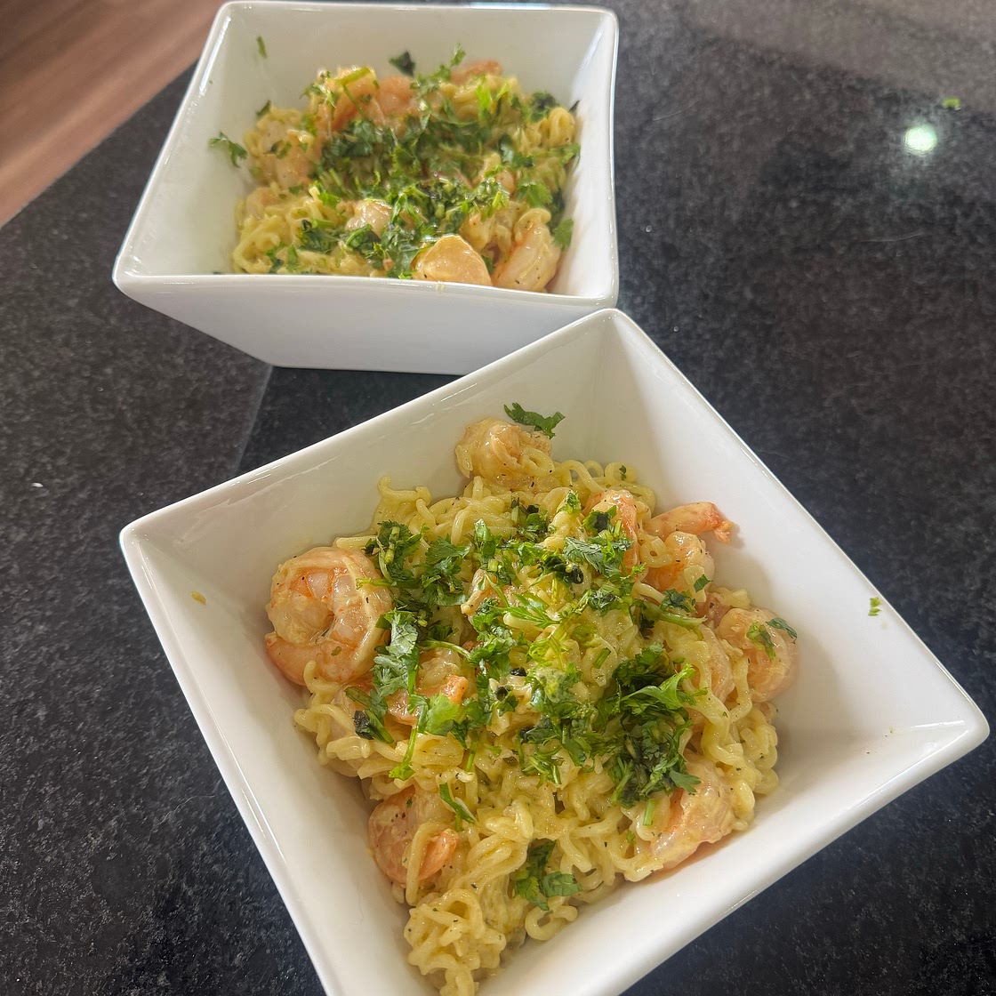 FIDEOS  CREMOSOS DE CAMARON Y PARMESANO