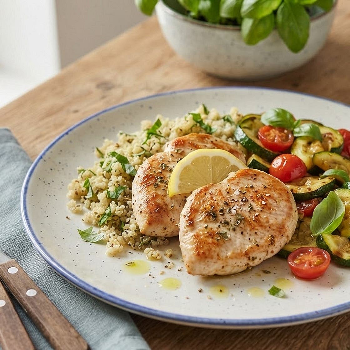 Turkey Breast with Herbed Quinoa and Roasted Zucchini