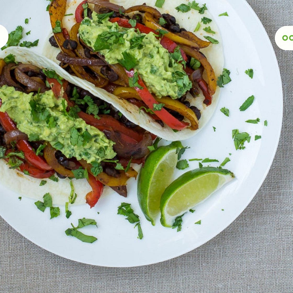 Black Bean & Bell Pepper Fajitas with Guacamole