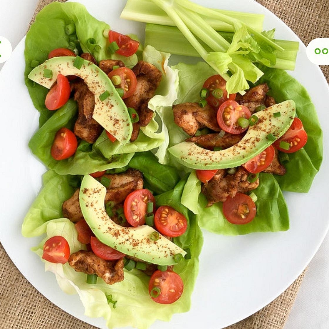 Buffalo Chicken Lettuce Wraps with Celery Sticks