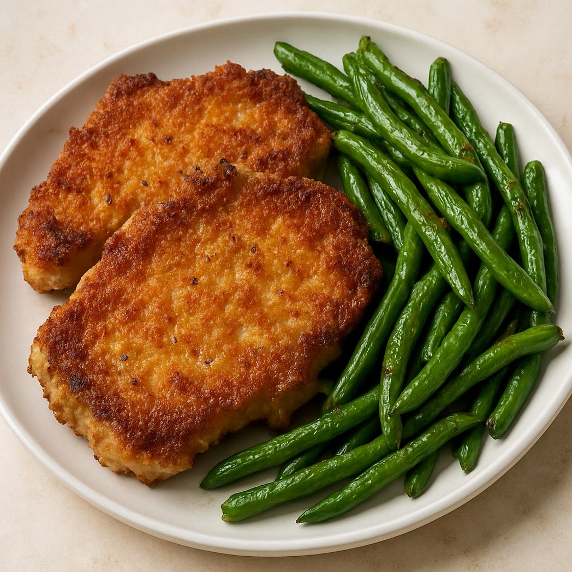 Crispy Pork Chops & Green Beans