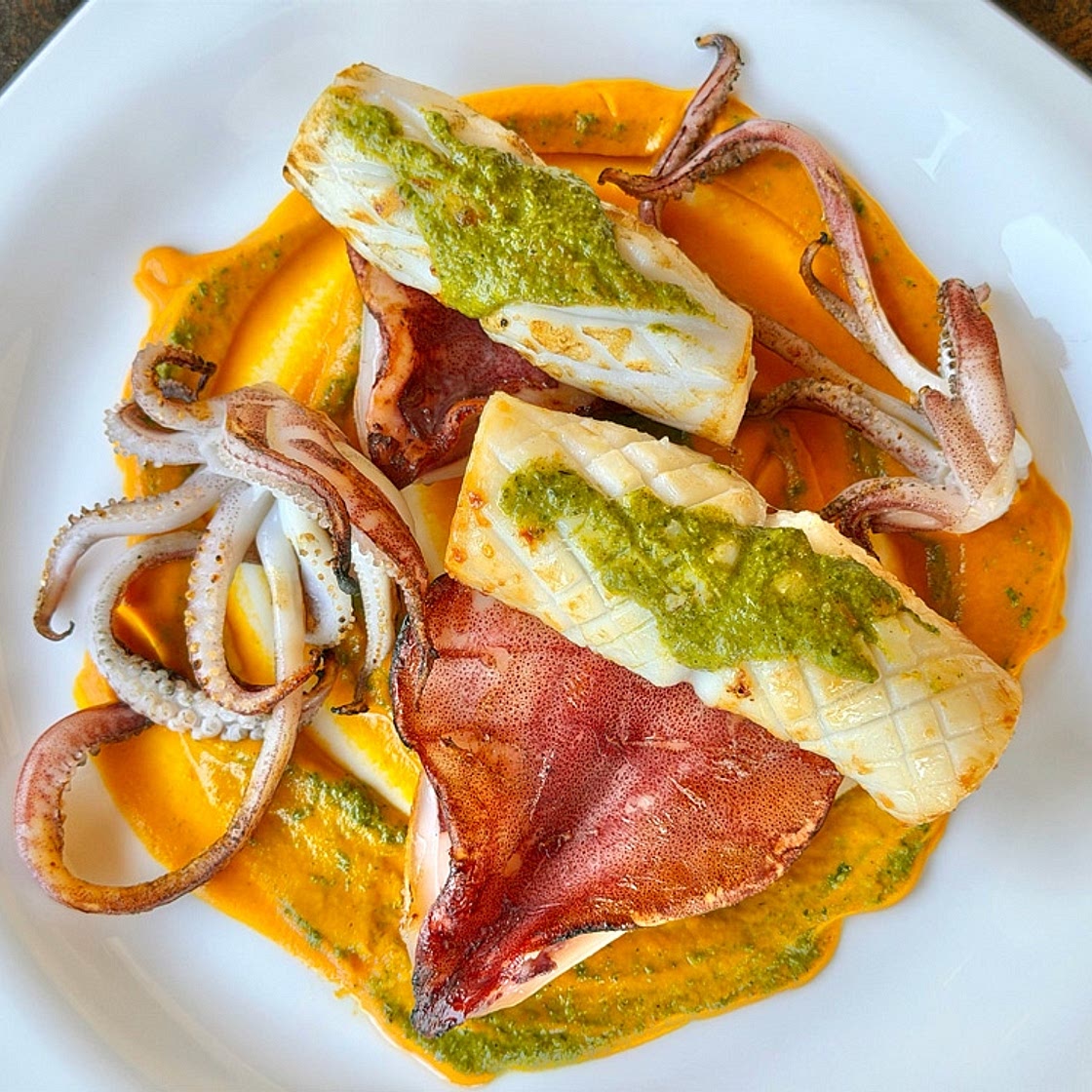 Grilled Squid with Smoky Carrot Sauce